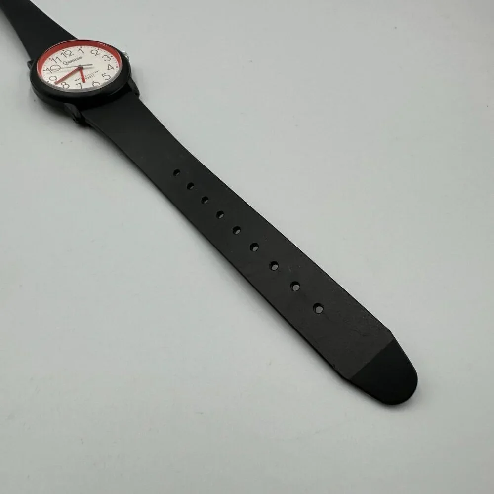 Quantum Watch Women Black Red Round White Dial Resin Buckle Band New Battery